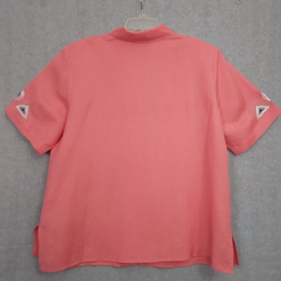 Bob Mackie 2 Pc Linen Embroidered Aztec Southwest Shirt with Tank Coral Size L - Picture 6 of 12